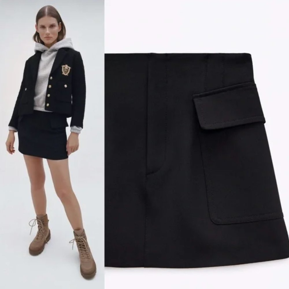 NWT Zara cargo mini Skirt in black XS 2485/703 - Picture 2 of 6